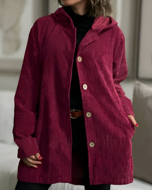 Casaco de veludo cotelê descontraído com capuz