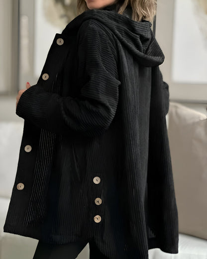 Casaco de veludo cotelê descontraído com capuz