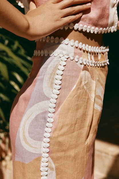 Calça de verão de cintura alta com estampa artística – estilo europeu