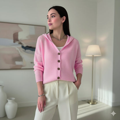 Casaco cardigan com capuz em malha