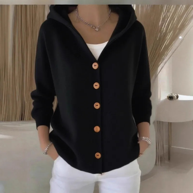Casaco cardigan com capuz em malha
