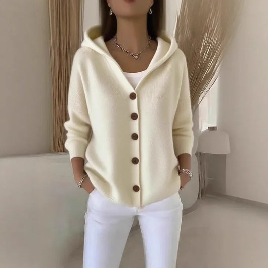 Casaco cardigan com capuz em malha