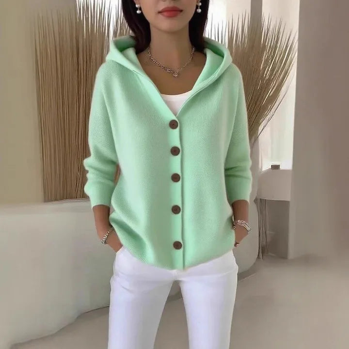 Casaco cardigan com capuz em malha