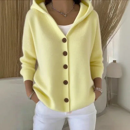 Casaco cardigan com capuz em malha