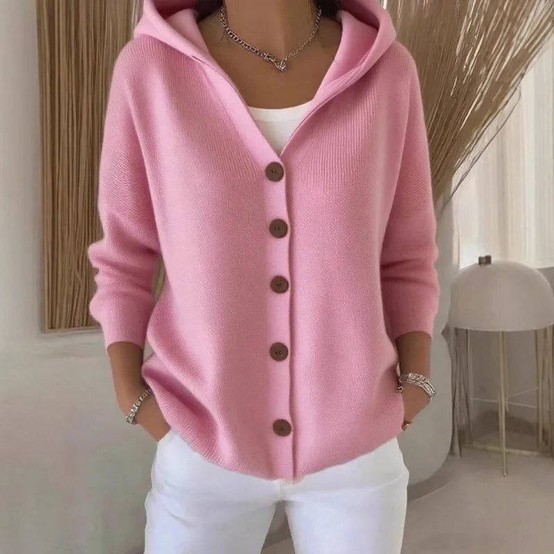 Casaco cardigan com capuz em malha
