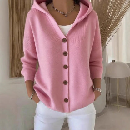 Casaco cardigan com capuz em malha