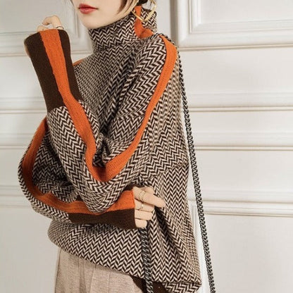 Malou™ | Suéter de gola alta com listras contrastantes marcantes