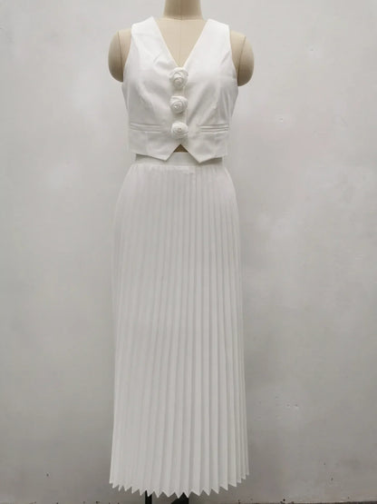 Rosaire | Conjunto com Colete Floral e Saia Plissada