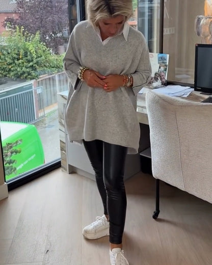 Pull Avec Caractéristiques Col V, Boutonné Et Asymétrique